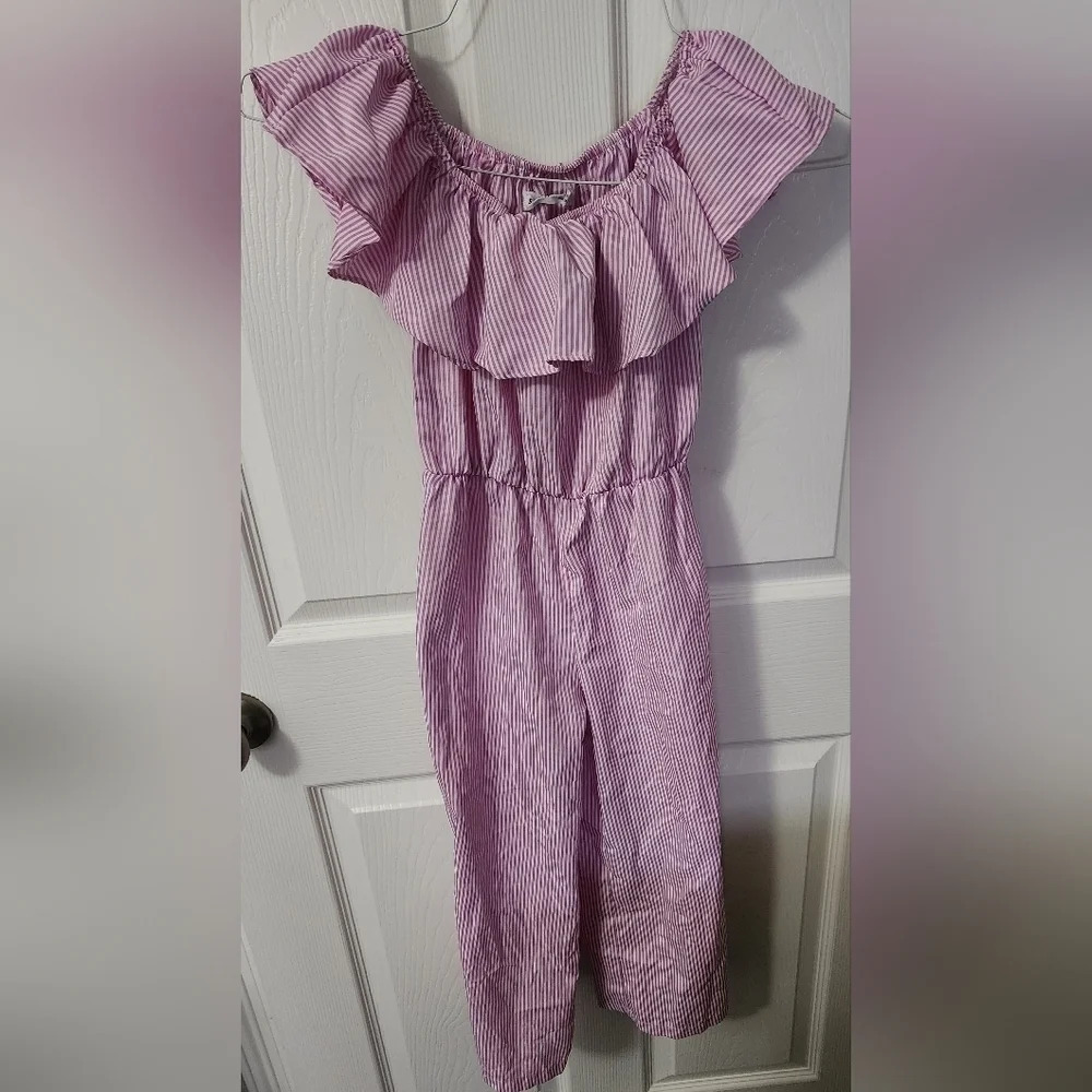 Girls Ruffle Trim Pink Striped Pant Bodysuit - Picture 5 of 5